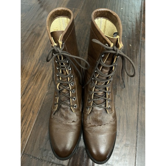 Justin Boots Shoes - Justin 508 Brown Leather Granny Lace-up Kiltie Roper Boots Womens 7.5D Steampunk